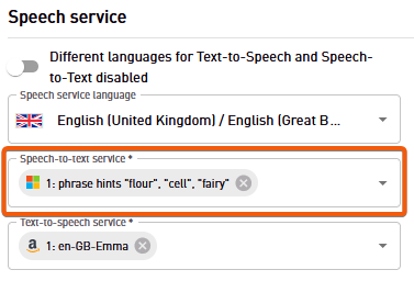 Speech Profile with Phrase Lists assigned to a CVG project