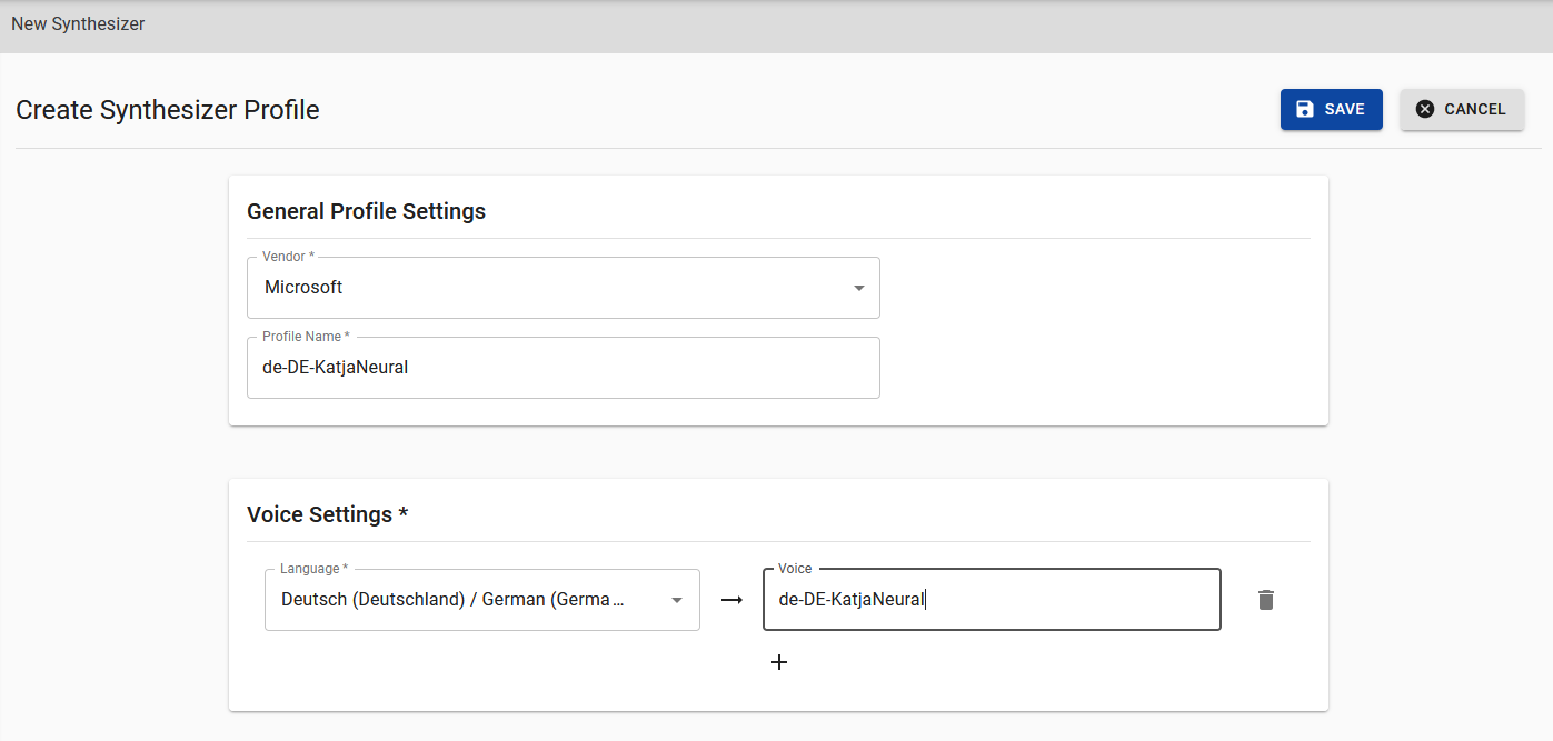 New Speechcloud Profile for a Microsoft TTS Voice