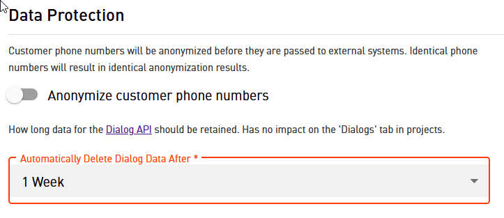 Configuration of Dialog Data Retention Time