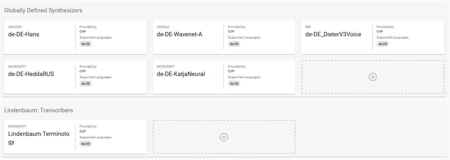 Some examples for Speechcloud Profiles provided on a global and a reseller level