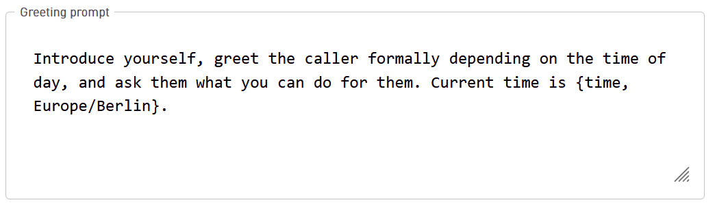 Providing date and time in ChatGPt greeting prompt